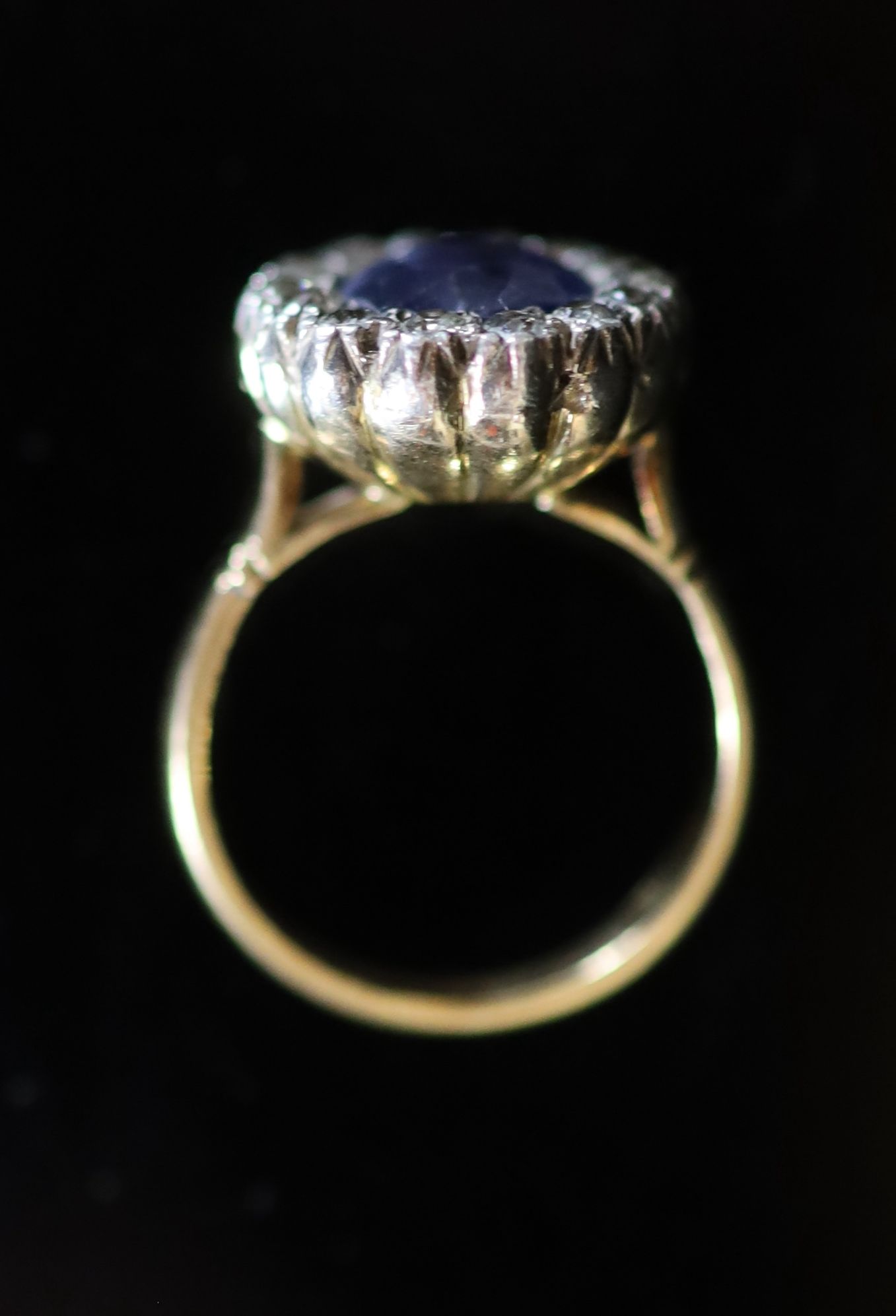 A 19th century? gold, sapphire and diamond set circular cluster ring